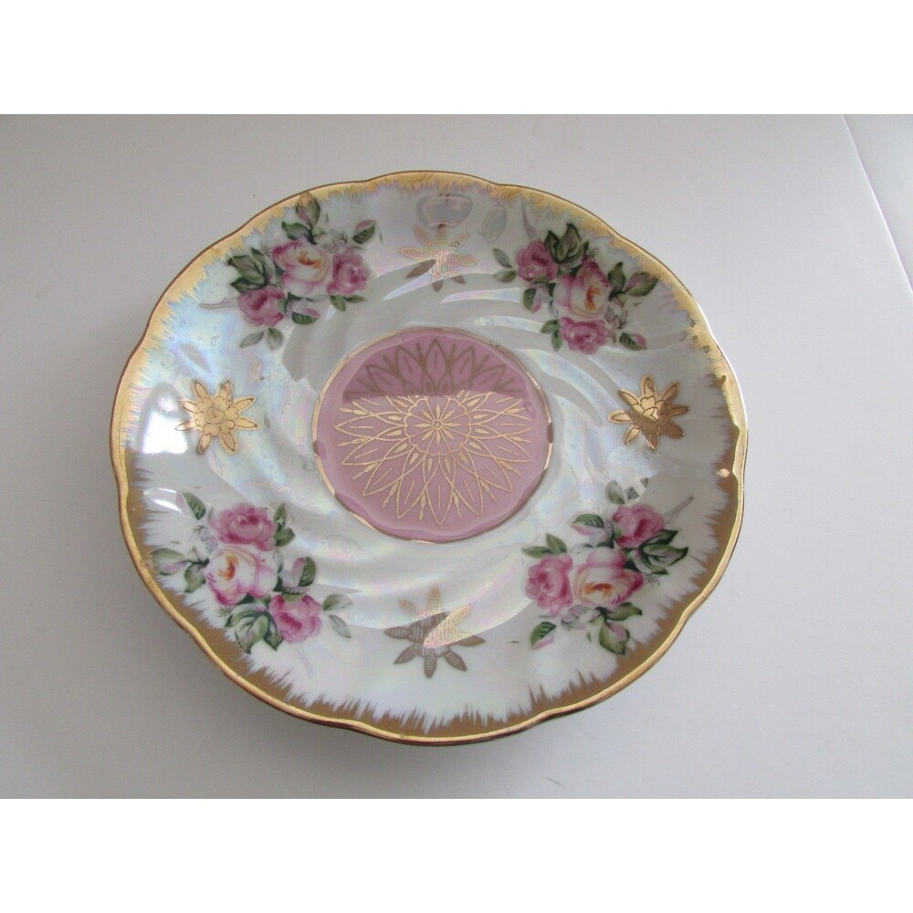 Vintage Tea Saucer LM Royal Halsey Very Fine Roses Gold Accents Scalloped Edge